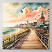 Aquarellmalerei auf Vintagem Küstensteg Poster (Vorne)