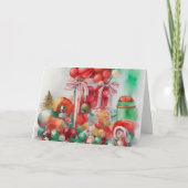 Aquarellmalerei auf Weihnachtsbonbons Feiertagskarte (Vorderseite)
