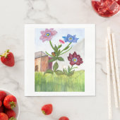 Aquarellmalerei auf Wildblumen und Gras Serviette (Beispiel)