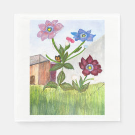 Aquarellmalerei auf Wildblumen und Gras Serviette