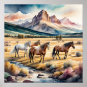 Aquarellmalerei auf Wilden Pferden 1:1 Poster (Vorne)