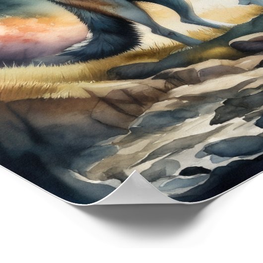 Aquarellmalerei auf Wolf im Wald 1:1 Poster (Ecke)