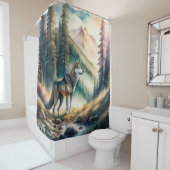 Aquarellmalerei auf Wolf im Wald Duschvorhang (Beispiel)