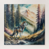 Aquarellmalerei auf Wolf im Wald Puzzle (Vertikal)