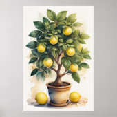 Aquarellmalerei auf Zitronenbaum in Pot Poster (Vorne)