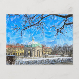 Aquarellmalerei aus dem Münchner Stadtbild. hofgar Postkarte