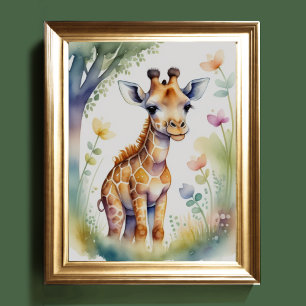 Aquarellmalerei Baby Giraffe Kinderzimmer 5:4 Poster