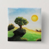 Aquarellmalerei Baumkunst Sonnenlandschaft Button (Vorderseite)