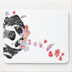Aquarellmalerei Beagle Hund Kranz Blumen Mousepad