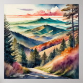 Aquarellmalerei Berglandschaft Poster (Vorne)