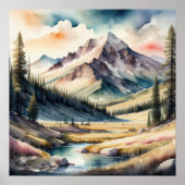 Aquarellmalerei Berglandschaft Poster (Vorne)