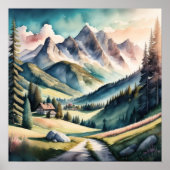 Aquarellmalerei Berglandschaft Poster (Vorne)