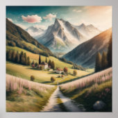 Aquarellmalerei Berglandschaft Poster (Vorne)