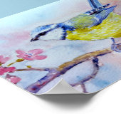 Aquarellmalerei Bluetit Blauer Vogel Poster (Ecke)
