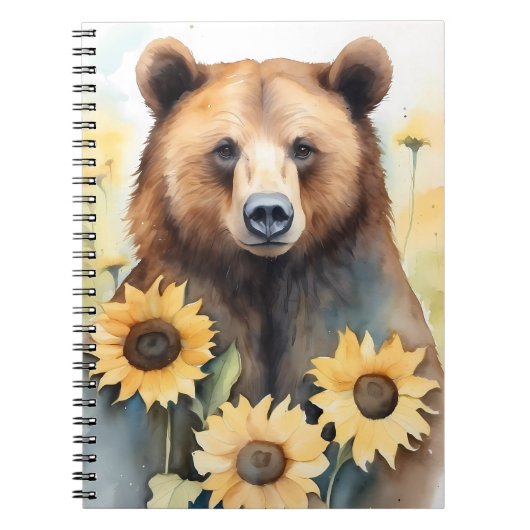 Aquarellmalerei Braunbär und Sonnenblumen Notizblock (Vorderseite)