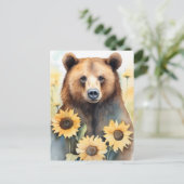 Aquarellmalerei Braunbär und Sonnenblumen Postkarte (Stehend Vorderseite)