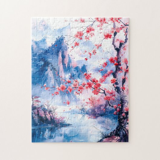 Aquarellmalerei chinesischer Sakura Puzzle (Vertikal)