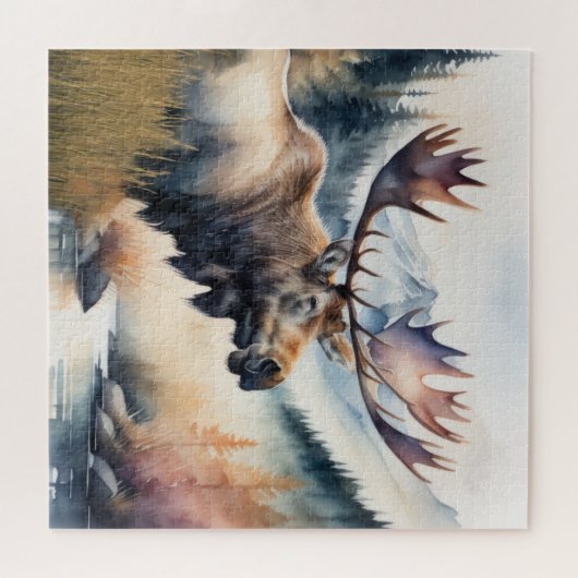 Aquarellmalerei der Elche Puzzle (Horizontal)