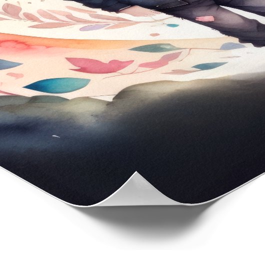 Aquarellmalerei der Familie Kawaii Chibi 1:1 Poster (Ecke)