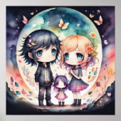 Aquarellmalerei der Familie Kawaii Chibi 1:1 Poster (Vorne)