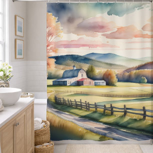 Aquarellmalerei der Farm-Scheune Duschvorhang