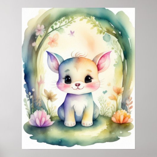 Aquarellmalerei der Kreatur Kawaii Chibi II Poster (Vorne)