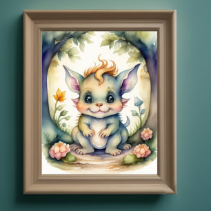 Aquarellmalerei der Kreatur Kawaii Chibi Poster