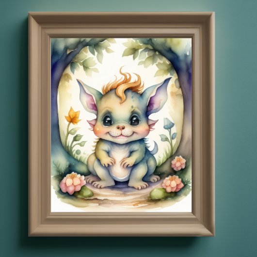 Aquarellmalerei der Kreatur Kawaii Chibi Poster