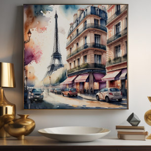 Aquarellmalerei der Pariser Straße Poster