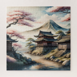 Aquarellmalerei des antiken japanischen Dorfes Puzzle