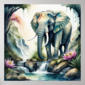 Aquarellmalerei des Elefanten 1:1 Poster (Vorne)
