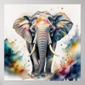 Aquarellmalerei des Elefanten 1:1 Poster (Vorne)