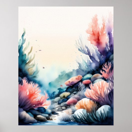 Aquarellmalerei des Korallenriffs Rosa Poster (Vorne)