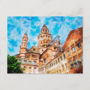 Aquarellmalerei des Mainzer Doms in Deutschland. Postkarte