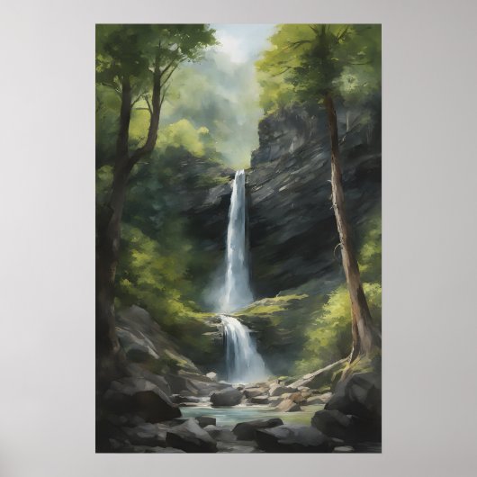 Aquarellmalerei des natürlichen Wasserfalls Poster (Vorne)