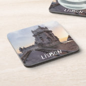 Aquarellmalerei des Turms von Belem bei Sonnenunte Getränkeuntersetzer (Linke Seite)