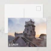 Aquarellmalerei des Turms von Belem bei Sonnenunte Postkarte (Vorne/Hinten)