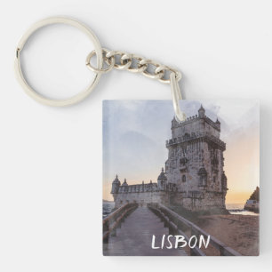 Aquarellmalerei des Turms von Belem bei Sonnenunte Schlüsselanhänger