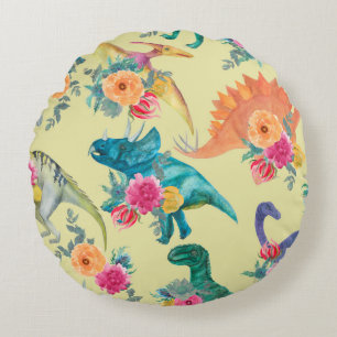 Aquarellmalerei Dinosaurier Muster. Nahtlose Beine Rundes Kissen