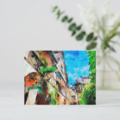 Aquarellmalerei Drossel Gasse Ruedesheim Postkarte (Stehend Vorderseite)
