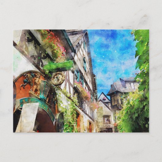 Aquarellmalerei Drossel Gasse Ruedesheim Postkarte (Vorderseite)