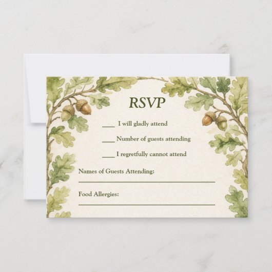 Aquarellmalerei Eichenbaum gerahmt RSVP Karte (Vorderseite)