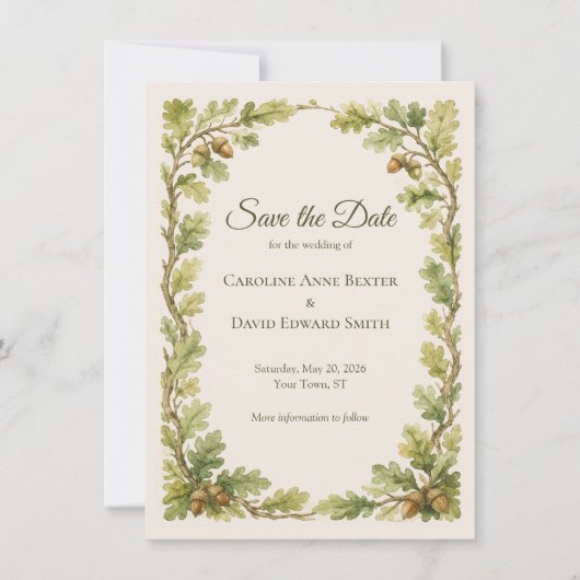 Aquarellmalerei Eichenholzrahmen Save-the-Date-Kar (Vorderseite)