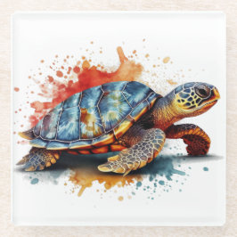 Aquarellmalerei einer bunten Schildkröte Glasuntersetzer
