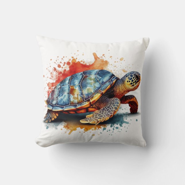 Aquarellmalerei einer bunten Schildkröte Kissen (Vorderseite)