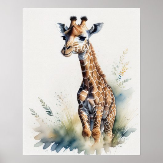 Aquarellmalerei einer Giraffe 5:4 Poster (Vorne)