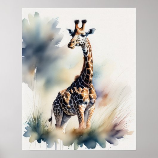 Aquarellmalerei einer Giraffe 5:4 Poster (Vorne)