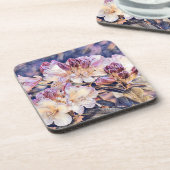 Aquarellmalerei einer lila Azeenblüte Getränkeuntersetzer (Linke Seite)