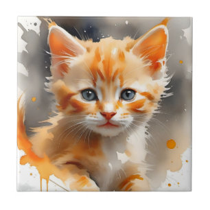 Aquarellmalerei einer niedlichen Orangenkatze Fliese
