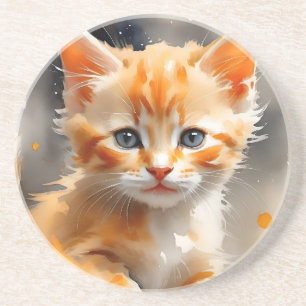 Aquarellmalerei einer niedlichen Orangenkatze Getränkeuntersetzer